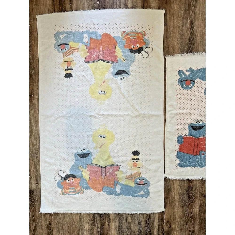 Vtg Muppets Sesame Street Towel Set Cookie Monster Big Bird 1970s